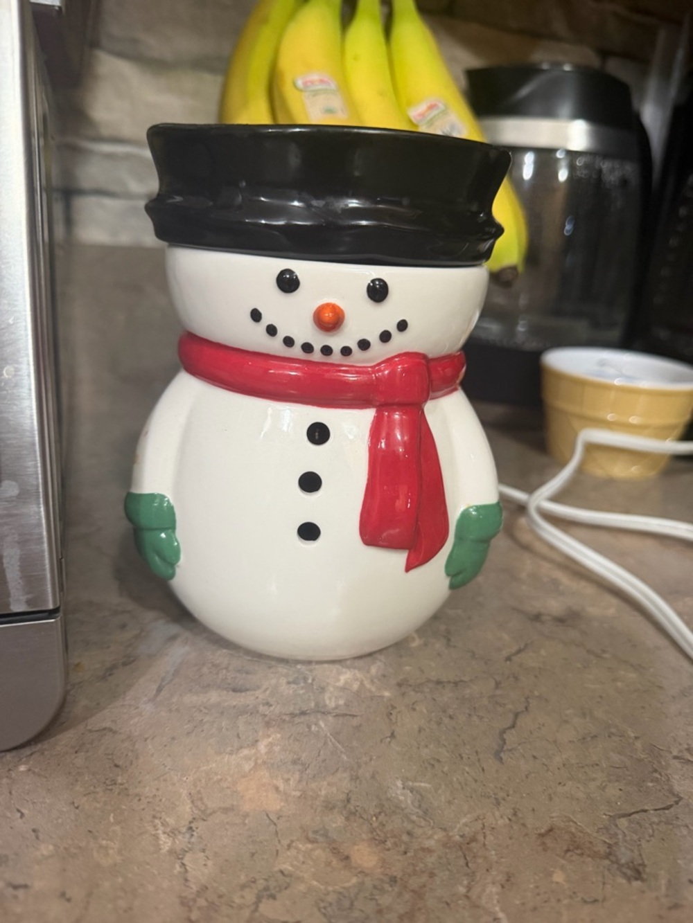 Festive Ceramic Snowman scent warmer  - Red Scarf, Green Mittens
